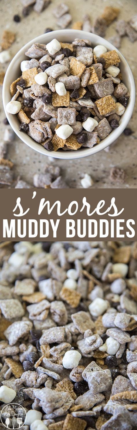 S'mores Muddy Buddies - This treat is even better than traditional muddy buddies with the addition of marshmallows and golden grahams. This treat is no bake, ready in just minutes and without a campfire. You won't be able to resist this amazing treat! Muddy Buddies Recipe, Muddy Buddy, Golden Grahams, Puppy Chow Recipes, Dessert Parfait, Chex Mix Recipes, Muddy Buddies, Dessert Dips, Puppy Chow