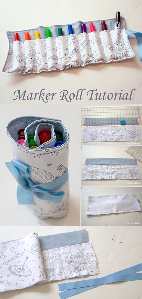 Marker Roll Up Tutorial Diy Marker Holder, Coloring Fabric, Marker Holder, Diy Marker, Crayon Roll, Pencil Roll, Crayola Markers, Pencil Holders, Diy Sewing Tutorials