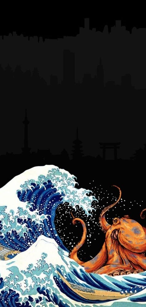 Octopus Wallpaper Iphone, Octopus Wallpaper, 4k Wallpaper For Mobile, Boys Bathroom, Kraken, Nature Wallpaper, Iphone Background, Great Wave, Japanese Art