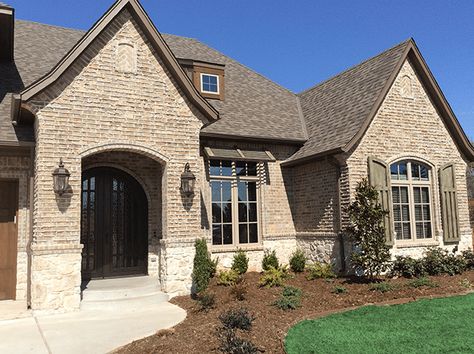 Brick And Stone Exterior Combinations, French Country Exterior, Brick Companies, Stone Exterior Houses, Two Story House Design, Clay Products, Home Styles Exterior, Brick Exterior House, Commercial Construction