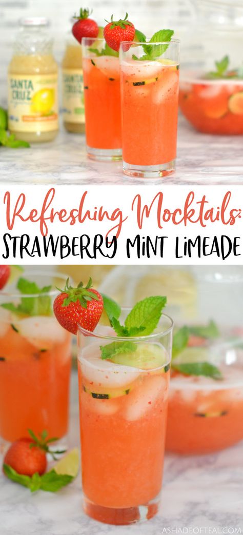 Mint Limeade Recipe, Mint Limeade, Mint Lemonade Recipe, Cucumber Lemonade, Strawberry Limeade, Limeade Recipe, Lime Lemonade, Mint Drink, Strawberry Drinks