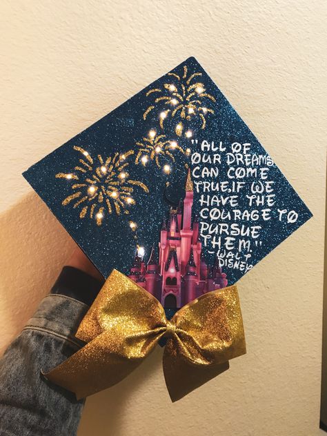 Graduation Cap With Lights, Grad Cap Ideas Associates Degree, Disney Masters Graduation Cap, Graduation Cap Disney Designs, Light Up Graduation Cap, Disney Nursing Graduation Cap, Disney Graduation Cap Ideas College, Graduation Caps Disney, Senior Cap Ideas High Schools