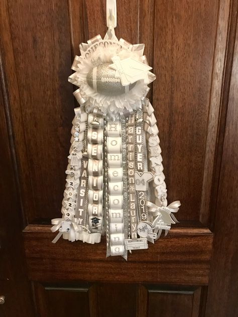 Homecoming garter White Garter Homecoming, Guys Garter Homecoming, Garter Homecoming Ideas, White And Gold Garter Homecoming, All White Homecoming Mum, White And Silver Homecoming Mum, Baseball Garter Homecoming, Blue And White Mums Homecoming, Senior Garter Homecoming Boys