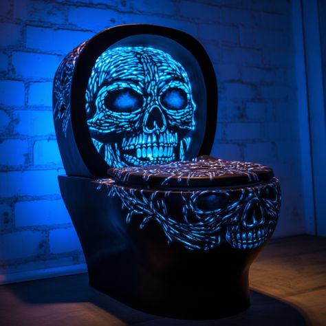 Awesome #skull #skulls #toilet Custom Toilets, Skull Toilet, Skull Furniture, Skull Ideas, Screaming Skull, Black Toilet Paper Holder, Gothic Interior, Crazy Houses, Chippers