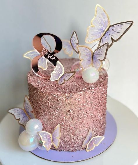 Butterfly Cake Ideas For Kids, Butterfly Cake Ideas, Gold Butterfly Cake, Rose Gold And Purple, Rose Gold Butterfly, Butterfly Cake, Gold And Purple, Butterfly Cakes, Bday Cake