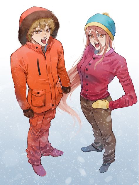 Denji/Kenny + Power/Cartman! Power And Cartman, Cartman X Kenny Fanart, Cartman South Park Fanart, Kenny And Cartman, Cartman And Kenny, Liane Cartman Fanart, Cartman X Kenny, Kenny X Cartman, Cartman Fanart