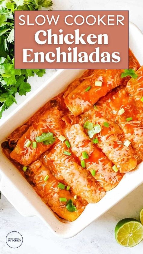 Try these easy slow cooker chicken enchiladas, perfect for flavorful fall weeknight meals. If you're looking for the best chicken enchiladas, this crockpot recipe is a must! Spicy, tangy, cheesy, and delicious, these enchiladas are sure to be a hit. Add this to your easy fall dinner ideas list. This crockpot recipe is packed with flavor, featuring tender chicken, bold enchilada sauce, chewy tortillas, and rich, melty cheese. It's the ideal dish for a satisfying weeknight meal! Dinner Ideas List, Slow Cooker Chicken Enchiladas, Chicken Enchilada Sauce, The Best Chicken Enchiladas, Best Chicken Enchiladas, Easy Fall Dinner Ideas, Easy Fall Dinner, Easy Fall Dinners, Slow Cooker Enchiladas