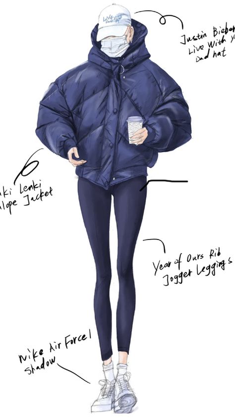 Puff Jacket Drawing, Puffer Jacket Fashion Illustration, How To Draw Puffer Jacket, Puffer Jacket Flat Sketch, Puffer Jacket Illustration, Puffer Jacket Sketch, Puffer Jacket Drawing, Jacket Drawing, Croquis Fashion