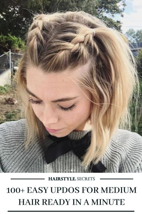 If you are a little more advanced with your braiding skills, try to make some side French braids on the top of the head. Check out this list and discover more updos for medium hair. #braidedhairstyle #Frenchbraids #sidebraids #mediumhairstyle #updo #mediumupdo #hairstylesecrets Easy Updos For Medium Hair, Medium Hair Braids, Top Braid, French Braid Hairstyles, Up Dos For Medium Hair, Easy Updos, Short Braids, Updos For Medium Length Hair, Peinados Fáciles Para Cabello Corto