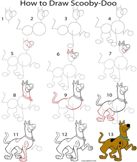 How to Draw Scooby Doo (Step by Step Pictures) Scooby Doo Step By Step Drawing, Cartoon Characters Step By Step, Draw Scooby Doo, Draw Cartoon Characters, Disney Drawing Tutorial, Disney Clipart, Kids Cartoon Characters, Tutorial Drawing, Draw Cartoon