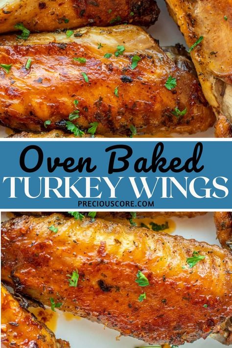 These Oven Baked Turkey Wings are so full of flavor, easy to put together, and way less complicated than roasting a whole turkey for Thanksgiving! Only 10 minutes of prep time is required to make this tasty turkey dinner! Baking Turkey Wings In Oven, How To Cook Turkey Wings In The Oven, How To Cook Turkey Wings, Baked Turkey Wings Oven Recipe, Turkey Wings Recipe Baked, Oven Baked Turkey, Bake Turkey Wings Recipe, Turkey Meals, Baked Turkey Wings