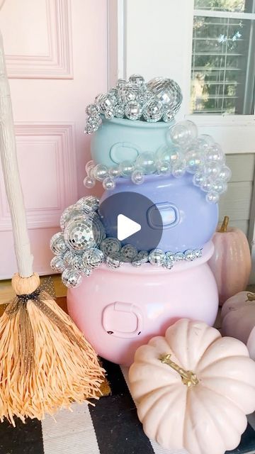 Trish 💕 Beautiful Lifestyle Blogger on Instagram: "Magical stacked bubble cauldron 🫧 Comment “magic cauldron” for the links!!!! I had fun making this 3 tiered stacked bubbling cauldron! I think I’m gonna add some fairy lights to the bubbles too! How cute is this you guys? Especially with my magic broom 🧹 I love creating! Anyone else??? ⭐️ ✨ . . #magic #cauldron #diyhalloween #halloween #pinkoween #pinkhalloween #halloweendecor #halloweendecorations #halloweenideas #halloweentime #spooky #spoo Bubbling Cauldron Diy, Cauldron Aesthetic, Pink Cauldron, Witches Caldron, Magic Cauldron, Bubbling Cauldron, Magic Broom, Witchs Cauldron, Spooky Spooky