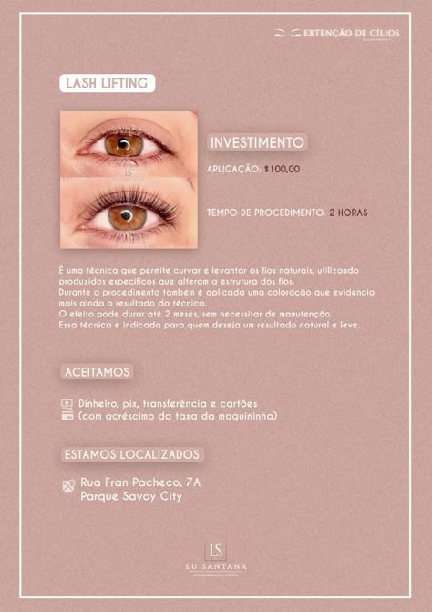 PORTIFOLIO DE APRESENTAÇÃO DE SERVIÇO PARA CLIENTES EXTENSAO DE CILIOS BRANDING LUCIANA Lash Design, Lash Designer, Lash Lifting, Beauty Clinic, Brow Lash, Brow Lamination, Beauty Studio, Lash Lift, K Beauty