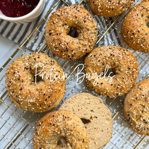 Protein Bagels High Protein Bagels, Protein Bagels, Healthy Breakfast Choices, Organic Bread, Breakfast Bread, Breakfast Choices, Baking Bread, Flour Recipes, Homemade Snacks