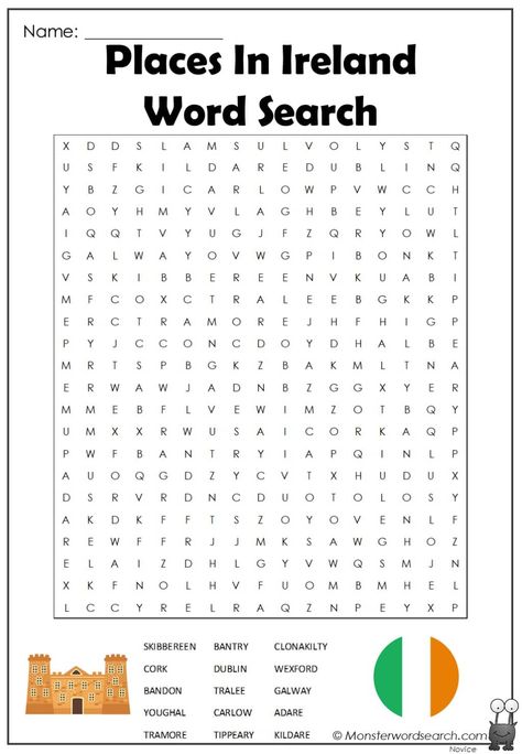 Ireland Crafts, Places In Ireland, Free Printable Word Searches, Homeschool Holidays, Flag Printable, Word Search Printables, Ireland Flag, Printable Ideas, Word Searches