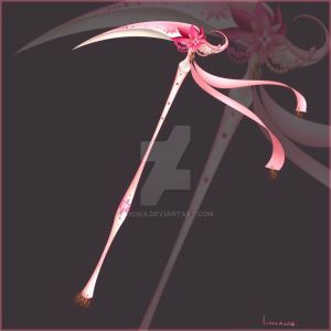 Scythe weapon commission for Kage-Mejin24 by Liowa on DeviantArt Pink Scythe Drawing, Cute Scythe Designs, Aesthetic Scythe, Pink Scythe, Fantasy Scythe, Scythe Art, Anime Scythe, Trening Sztuk Walki, Piskel Art