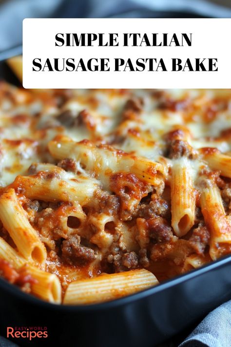 Sausage Pasta Bake is a comforting and hearty recipe that’s perfect for weeknight dinners or a family-friendly meal. Sausage Casserole Dinners, Italian Sausage In Oven, Sausage Pasta Recipes Easy, Ground Italian Sausage Recipes, Italian Meat Dishes, Italian Sausage Pasta Bake, Easy Sausage Recipes, Ground Sausage Recipes, Sausage Pasta Bake