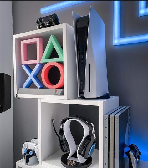 Playstation Setup Ideas, Playstation Room, Small Game Rooms, Computer Gaming Room, Gamer Room Decor, Video Game Room Design, Boy Bedroom Design, Video Game Rooms, Play Station