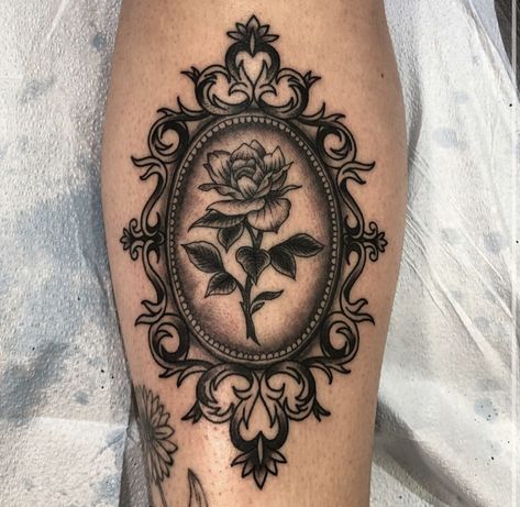 Grandma Tattoo Ideas, Vintage Frame Tattoo, Grandma Tattoo, Victorian Tattoo, Mirror Tattoos, Grandma Tattoos, Framed Tattoo, Theme Tattoo, Dope Tattoos For Women