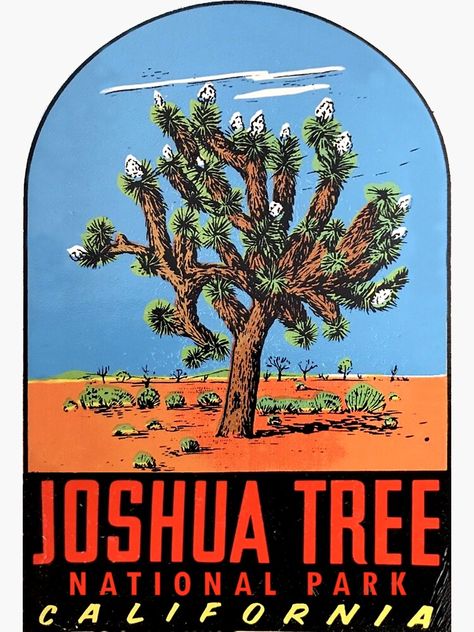 "Joshua Tree National Park Vintage Travel Decal" Sticker by hilda74 | Redbubble Joshua Tree California, California National Parks, Shirt Design Inspiration, Alaska Travel, National Park Posters, Joshua Tree National Park, Tap Room, Postal Stamps, Joshua Tree