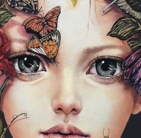 Monica Fernandez, Portraiture Artist, Adorable Pictures, Art Making, Butterfly Kisses, 수채화 그림, Oil Painting Portrait, Fashion Painting, Beautiful Fantasy Art