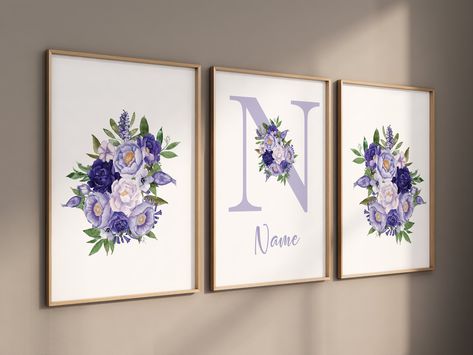 Purple flower nursery decor, Nursery decor girl purple, nursery decor girl flower, lavender nursery, lilac nursery, girls room decor purple Purple Flower Nursery, Nursery Lilac, Room Decor Purple, Purple Frames, Lilac Nursery, Purple Nursery Decor, Lavender Nursery, Flower Lavender, Flower Nursery Decor