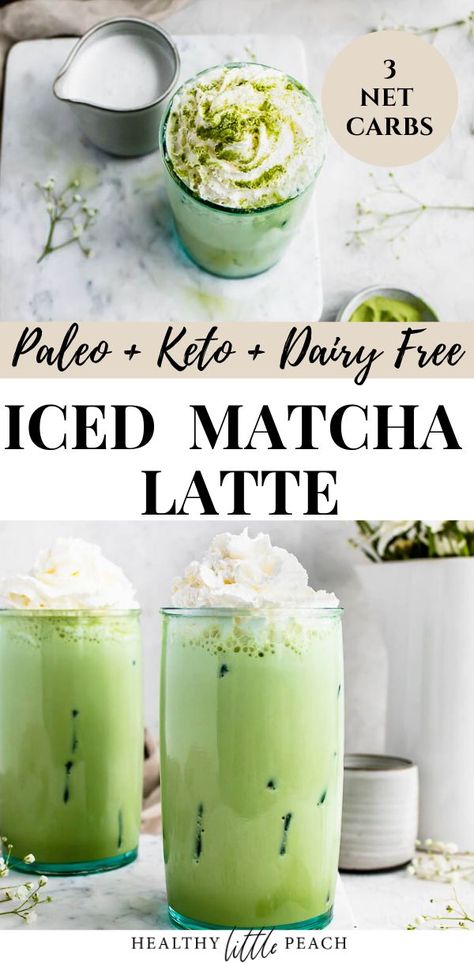 A creamy and delicious Iced Matcha Latte that is full of healing ingredients that does a body good. It is Whole30, Keto, Paleo and Dairy Free. #ketodrinks #icedmatchalatte #matcha #ketomatcha #paleo #dairyfree #drinks #Whole30drinks Iced Matcha Recipe, Healthy Little Peach, Matcha Drink Recipes, Mouthwatering Desserts, Paleo Drinks, Low Carb Cocktails, Matcha Latte Recipe, Keto Cocktails, Low Carb Drinks