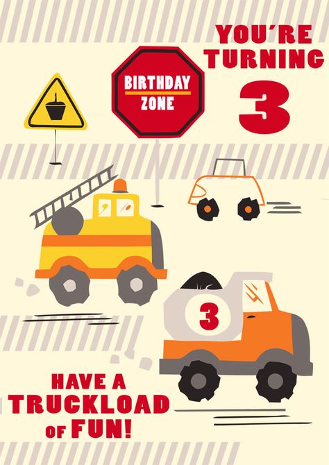 3rd Birthday Card (Truck) | Free printable birthday cards - Quick & easy! — PRINTBIRTHDAY.CARDS Printable Birthday Cards, Free Printable Birthday Cards, Happy Birthday Cards Diy, Old Birthday Cards, Happy 6th Birthday, Free Printable Cards, Birthday Cards For Boys, Best Birthday Wishes, Birthday Cards For Friends