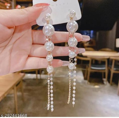 Paerl Dimond Chain Earrings Drop Jewelry, Korean Earrings, Korean Jewelry, Crystal Water, Big Pearl, Crystal Chain, Fashion Jewelry Earrings, Hanging Earrings, Pearl Types