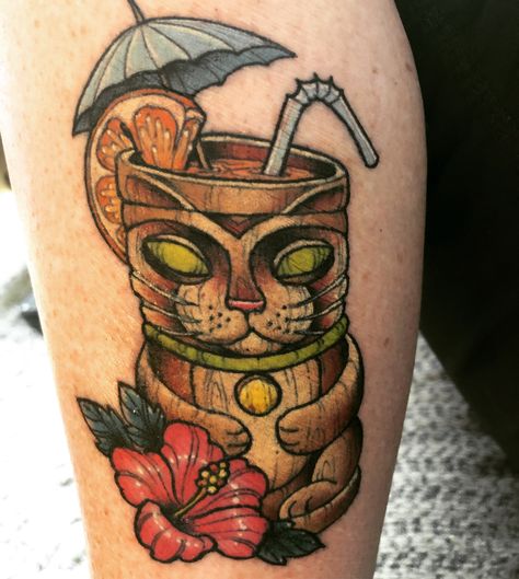 Tattoo cat tiki Traditional Tiki Drink Tattoo, Maui Tattoo, Tiki Cat, Tiki Culture, Tiki Tattoo, Cat Tatto, Traditional Tattoo Inspiration, Cat Cage, Tattoo Cat