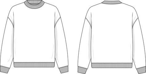 Knit Sweater Technical Drawing, Sweater Flat Sketch, Sweater Technical Drawing, Schematics Design, Hoodie Technical Drawing, Sweatshirt Drawing, Sweater Template, Sweater Illustration, Sweater Drawing