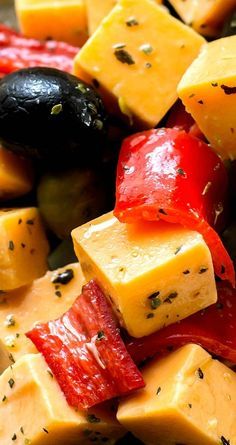 Olive Recipe, Polenta Bites, Olive Recipes Appetizers, Olive Snack, Marinated Cheese, Delicious Appetizers, Marinated Olives, Olive Recipes, Cheese Salad