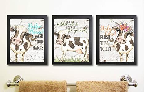 Heifer Please, Farm Prints, Cow Kitchen Decor, Cow Wall Art, Cow Pictures, Restroom Decor, Silly Goose, Bathroom Prints, Hanging Posters