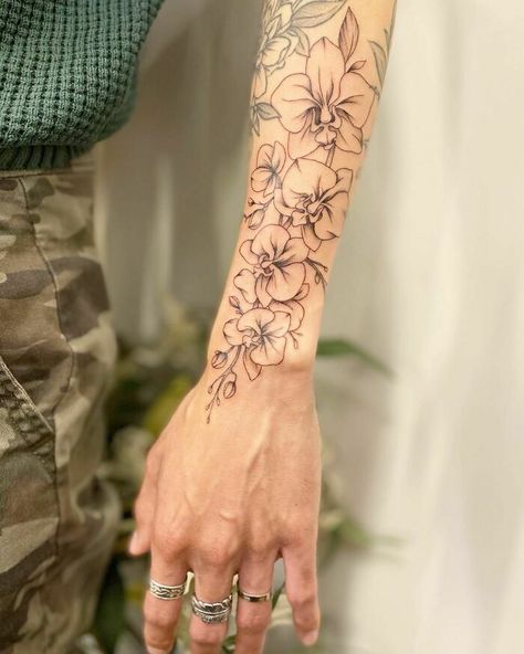 Orchid Tattoo Meaning, Mum Tattoo, Half Sleeve Tattoos Forearm, Tulip Tattoo, Orchid Tattoo, Realistic Tattoo Sleeve, Delicate Tattoo, Latest Tattoos, The Sweetest Thing