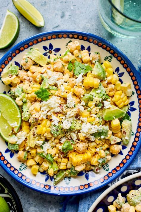 Charred Corn And Chickpea Salad, Corn Chickpea Salad, Corn And Chickpea Salad, Corn And Peas Recipes, Peas And Corn Recipes, Cauliflower Chickpea Salad, Chickpea Salads, Avocado Feta Salad, Goddess Ideas