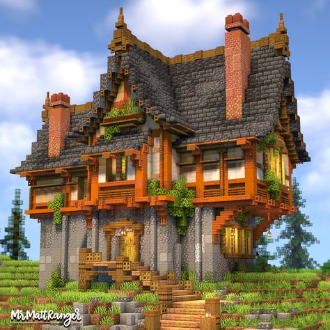 A Minecraft Fantasy Cedar Acaica House with a full Interior! You can download this build on my Patreon, just follow the link! Minecraft Fantasy Interior Design, Minecraft Copper House, Minecraft Doorway, Pirate Minecraft, Minecraft House Interior Ideas, Minecraft Bedrooms, Minecraft List, Blossom Craft, Bedroom Minecraft