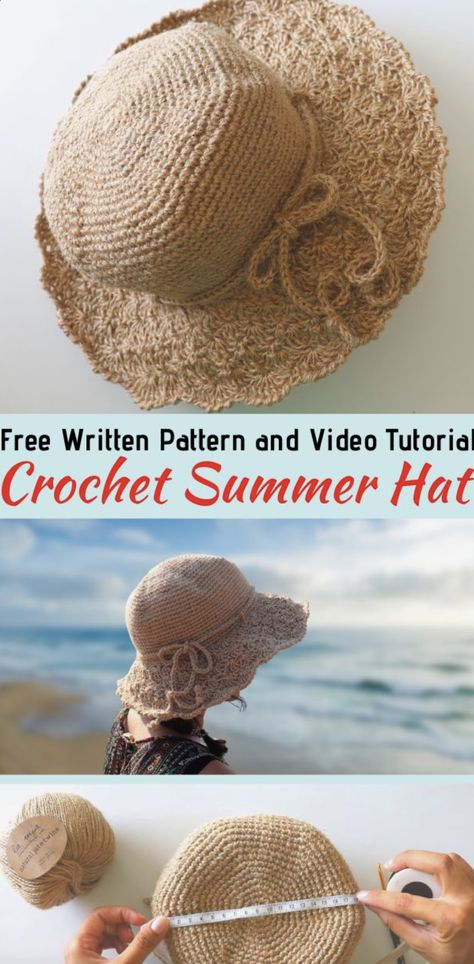 Crochet a Summer Hat For Beginners Crochet Summer Hats Free Pattern Ladies, Crochet Cotton Hat Pattern Free, Crochet Summer Hats Free Pattern, Summer Hat Pattern, Crochet Hats Free Pattern Ladies, Crochet Summer Hat, Crochet Headwear, Crochet Hat For Beginners, Crochet Summer Hats