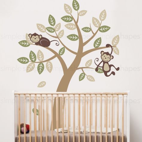 Add our very popular Tree with Monkeys to finish off your nature themed baby nursery. The cute and cuddly monkeys will always put a smile on your face. The hanging monkey, sleeping monkey and leaf decals can be placed anywhere you wish. So be creative!Size:Tree Size (approx): 64”w x 88”hWhat's Included: Tree 2 Monkeys Leaves Choosing Colors:Select a premade color scheme A, B, or C; or for any other color just choose "OTHER" and we will contact you for your color choices once you complete your or Monkey Sleeping, Themed Baby Nursery, 2 Monkeys, Baby Nursery Wall Decals, Hanging Monkey, Monkey Wall, Tree Decals, Vinyl Wall Art Decals, Cute And Cuddly