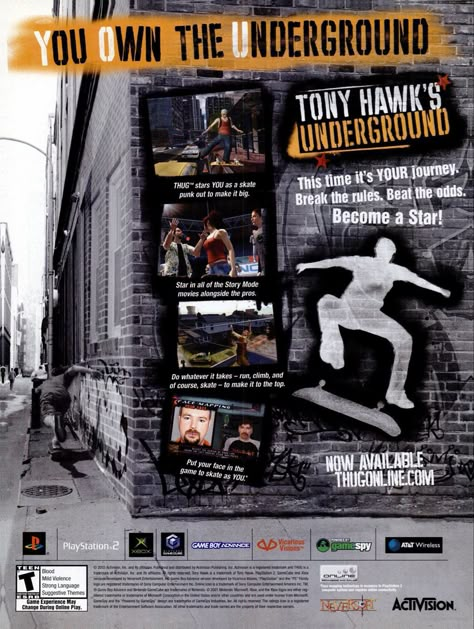 Tony Hawk Underground, Gaming Ads, 2000s Posters, 90s Games, 90s Video Games, Game Magazine, Video Game Magazines, Retro Games Poster, Spin Magazine