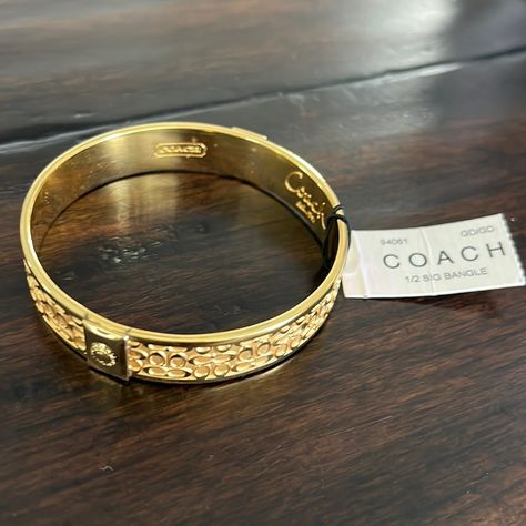 Nwt Coach Gold Bangle Dope Jewelry Accessories, Initial Charm Bracelet, Expensive Jewelry Luxury, Coach Jewelry, Jewelry Aesthetic, Enamel Bangle, Soft Nails, Buckle Bracelet, Jewelry Luxury