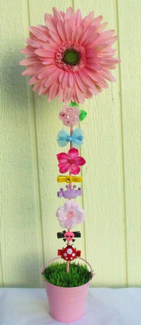 Pink Flower Pot, Barrette Holder, Bow Bouquet, Hair Everyday, Bow Display, Hair Accessories Holder, Bow Holders, Hair Decor, Hair Clip Holder