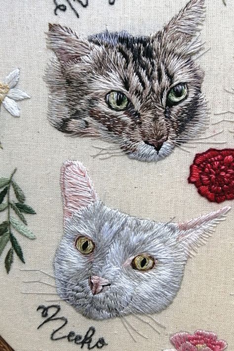 Create a custom embroidered cat portrait to inmortalize him/her and being always with him/her. CAT PORTRAIT DETAILS * Size: to choose between 4 inches (10cm), 5 inches (13cm) and 6 inches (15cm) approximately in diameter of the frame/hoop. * Hoop effect: to choose between natural wood or varnished wood * Embroidery material: cotton fabric, cotton threads from DMC and Anchor Crafts * Technique: hand embroidery, known as theard painting or needle painting. Anchor Crafts, Wood Embroidery, Needle Painting, Embroidered Cat, Portrait Embroidery, Embroidered Portrait, Cat Nose, Custom Pet Art, Embroidery Materials