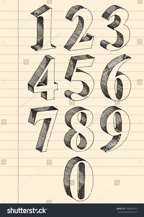 Numbers Style Fonts, How To Draw Numbers Fonts, 3d Lettering Alphabet, Hand Lettering Fonts Numbers, 3d Hand Lettering Alphabet, Numbers Drawing Design, Fancy Number Fonts Design, Numbers Font Design, How To Draw Numbers