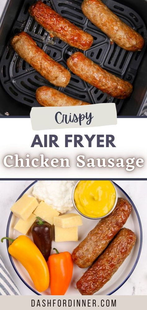 This easy recipe for air fryer chicken sausages is perfect for a healthy weeknight meal, or for easy meal prep for the week. Chicken sausages are a great lean protein that is also inexpensive and quick to prepare. Serve with veggies, cottage cheese, mustard, cheese, rice, or pasta. Cottage Cheese Mustard, Recipe For Air Fryer Chicken, Recipe For Air Fryer, Chicken Sausages, Reheat Chicken, Cheese Rice, Favorite Pasta Recipes, Chicken Apple Sausage, Chicken Breakfast