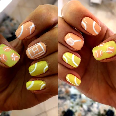 Tennis nail style🎾 Tennis Nail Art, Tennis Ball Nails, Tennis Nails Designs, Wimbledon Nails, Tennis Nails, Sports Nails, Tennis Photography, Tennis Aesthetic, Casual Nails