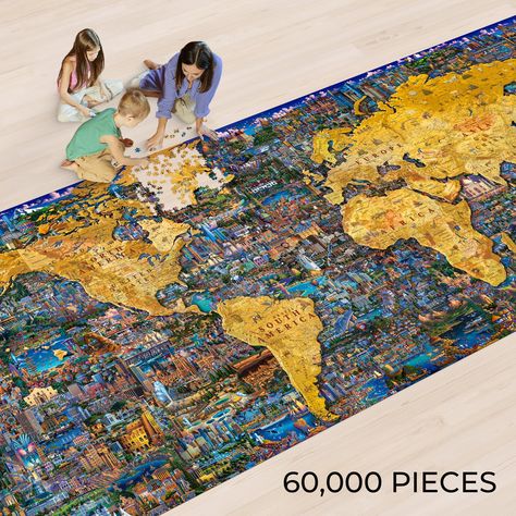 The world's largest commercially available puzzle called What a Wonderful World is an 8' (2.4m) tall by 29' (8.8m) long 60,000 piece world map. World Puzzle, What A Wonderful World, John William Waterhouse, World Images, Team Building Activities, Magical Art, Pierre Auguste Renoir, Interesting Places, Norman Rockwell