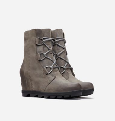 Women’s Joan of Arctic™ Wedge II - Quarry - 1808561 Wedges Shoes Outfit, Sorel Wedge Boots, Sorel Joan Of Arctic Wedge, Heeled Lace Up Boots, Joan Of Arctic Wedge, Waterproof Leather Boots, Sorel Joan Of Arctic, Sorel Joan, Sorel Boots