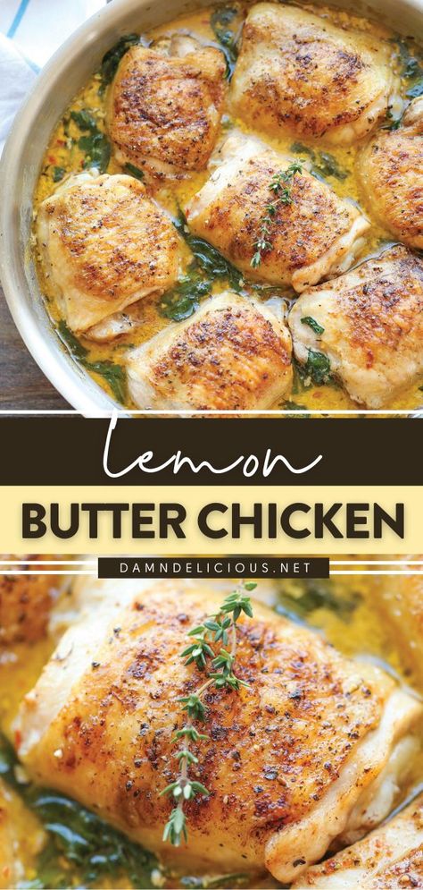 Easy Lemon Butter Chicken, Chicken Thigh And Spinach Recipes, Baked Dishes For Dinner, Easy Dinner For 4, Chicken Thigh Dinner Recipes, Easy Yummy Dinners, Easy Dinner Recipes For One, Delicious Easy Dinner Recipes, Chicken Dishes For Dinner