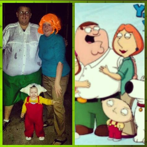 Family Guy Peter Lois Stewie costumes DIY Peter And Lois Costume, Family Guy Costumes, Griffin Costume, Guy Costumes, Twin Costumes, Peter Griffin, Couple Costumes, Costumes Diy, Halloween Express