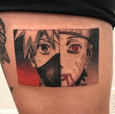 Kakashi and Obito piece by Danny O. Done at Chronic Ink Tattoos - Toronto, Canada Naruto Tatoos, Kakashi Tattoo, Naruto Tattoos, Illustrative Tattoos, Armadura Cosplay, Kakashi And Obito, Korean Tattoos, Girls With Sleeve Tattoos, Manga Tattoo